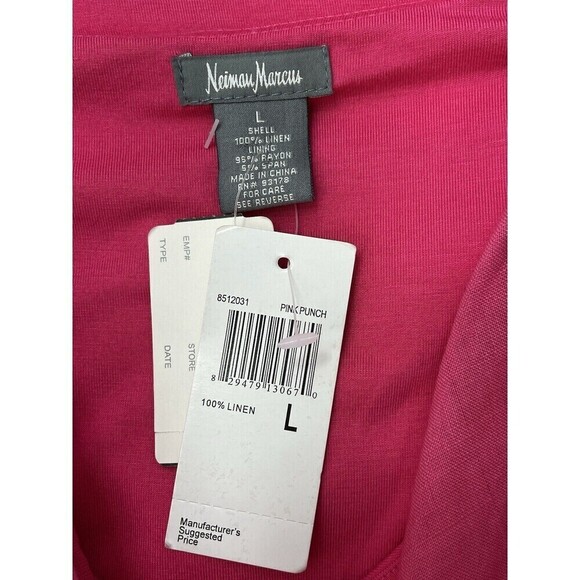Neiman Marcus Womens Pink Linen Blend Cow Neck Ruching Beach Coastal L - Picture 9 of 10